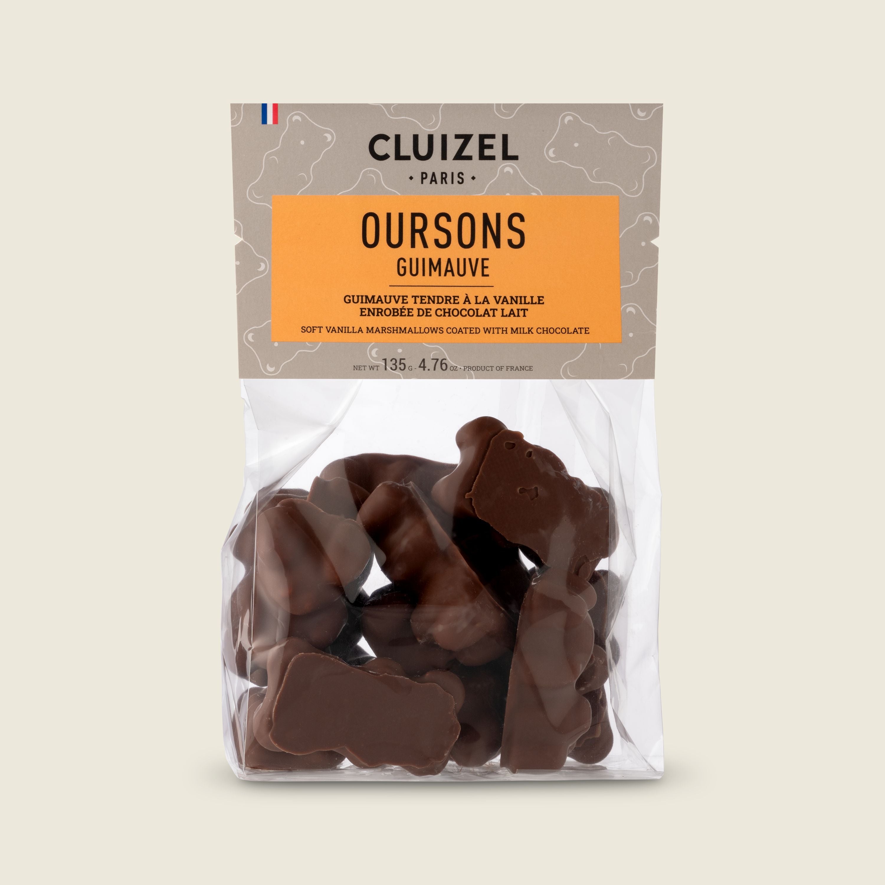 Cluizel medvídek marshmallow v mléčné čokoládě, 135g