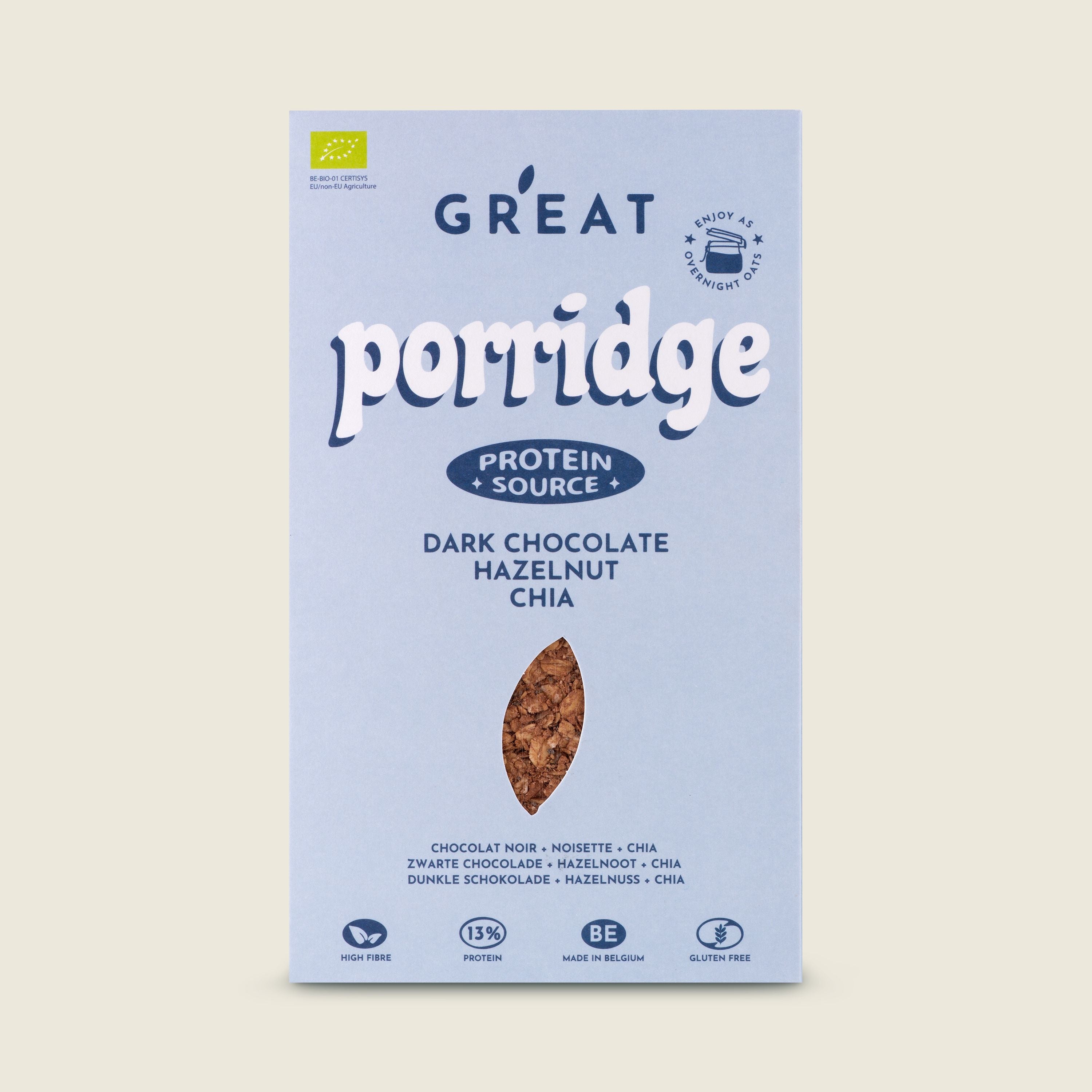 GR’EAT Granola  Ovesná kaše s příchutí čokolády, lískového oříšku a s chia semínky, BIO, 400g