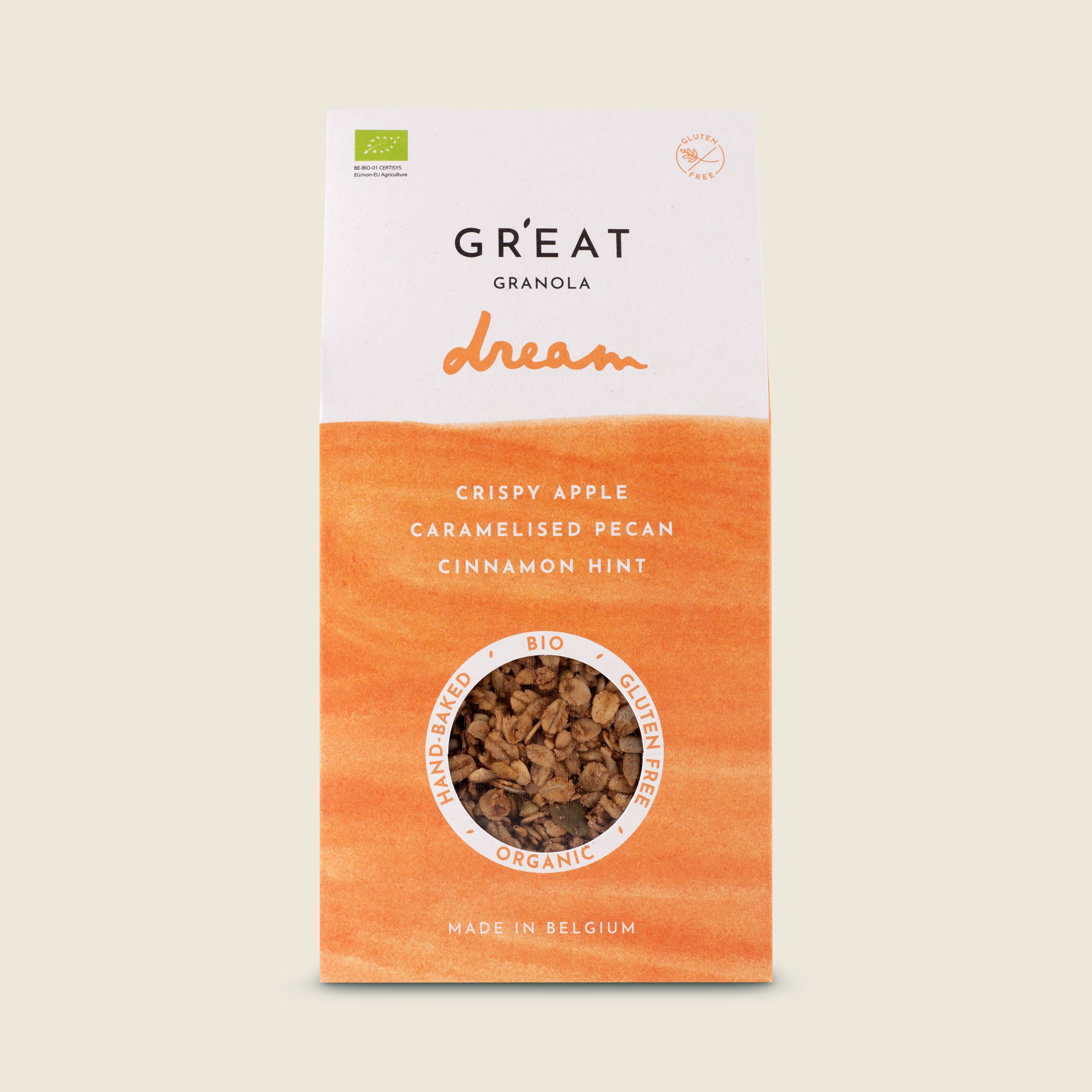 GR’EAT Granola Dream s jablky, karamelizovanými pekanovými ořechy a skořicí, BIO, 300g