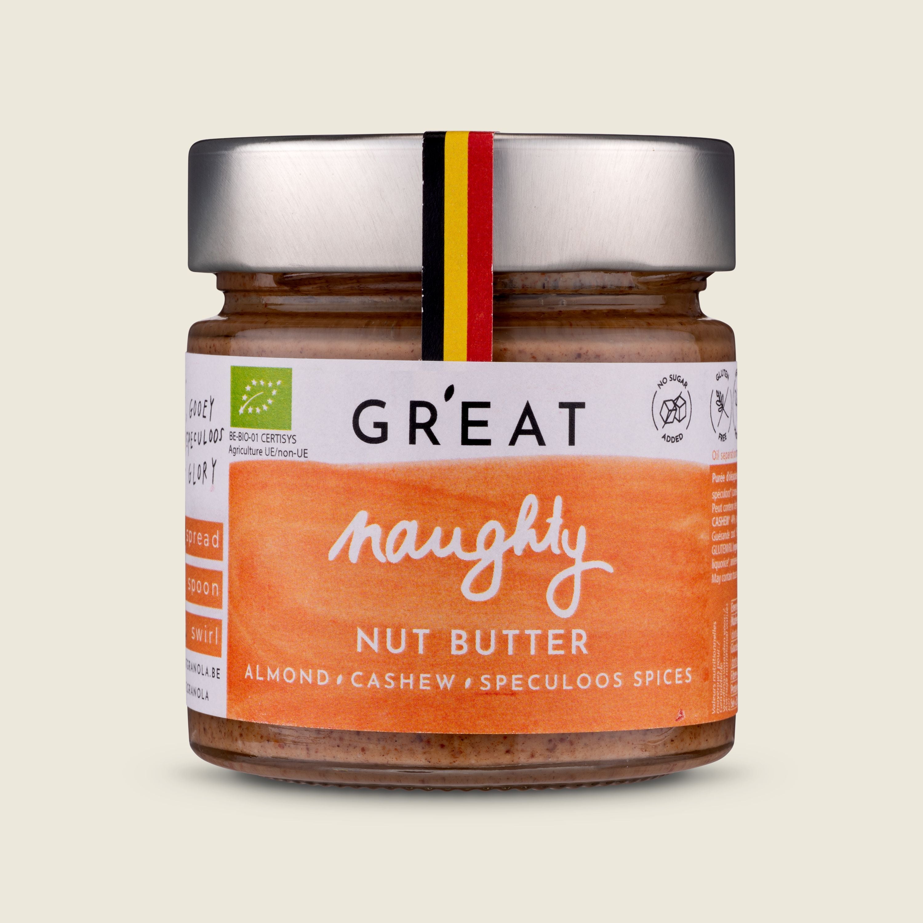 GR’EAT Ořechové máslo Naughty s mandlemi, kešu a kořením Speculoos, 220g