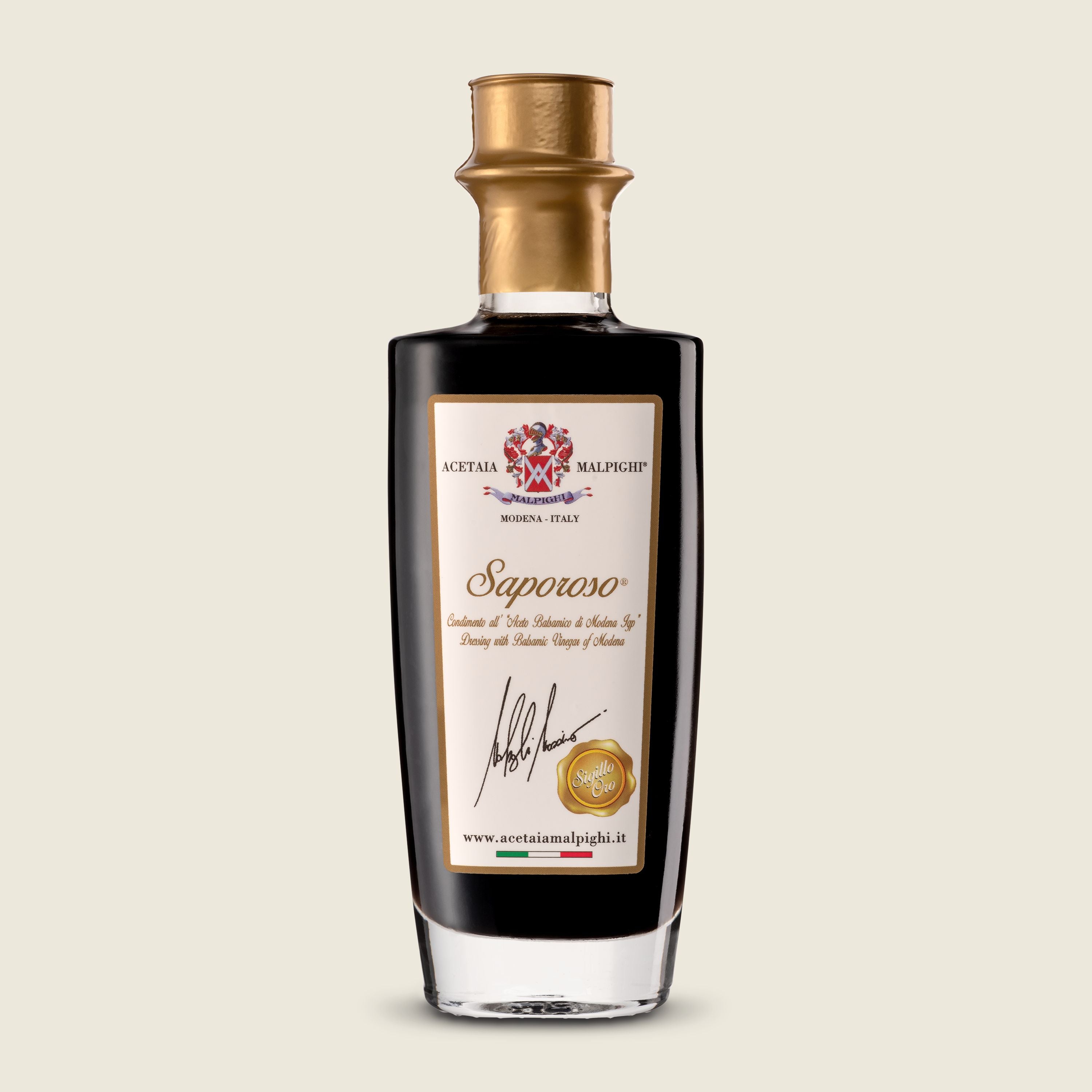 Acetaia Malpighi Saporoso Gold zálivka s balzamikovým octem z Modeny, 200ml