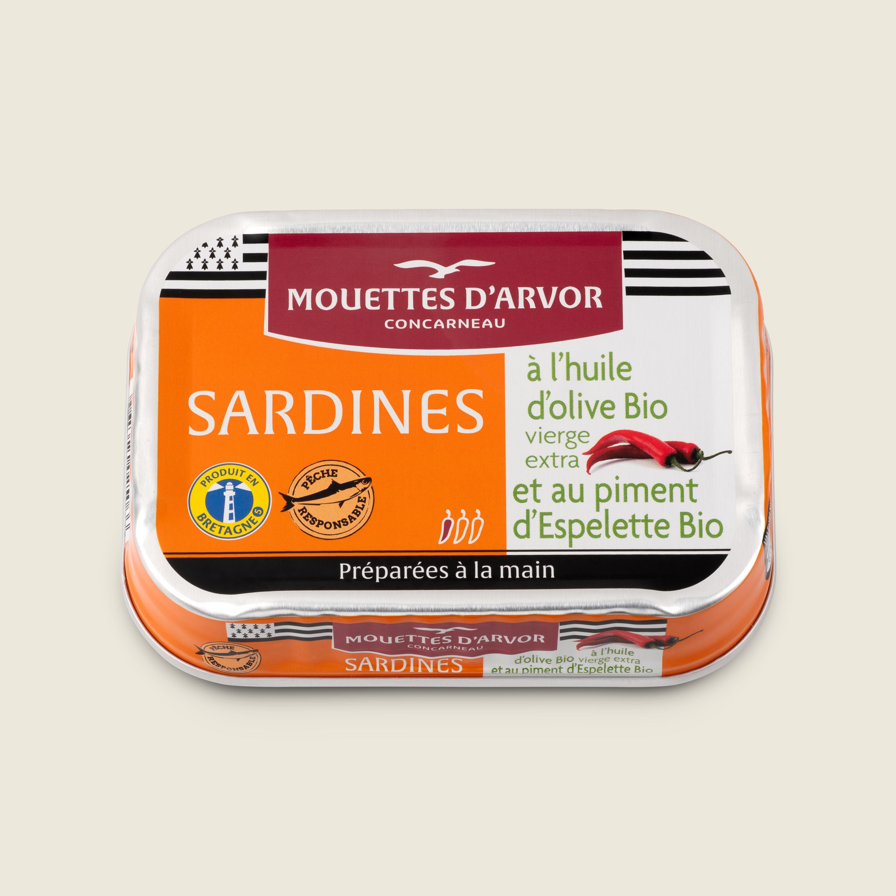 Gonidec Sardinky v extra panenském olivovém oleji s papričkou Espelette, BIO, 115 g