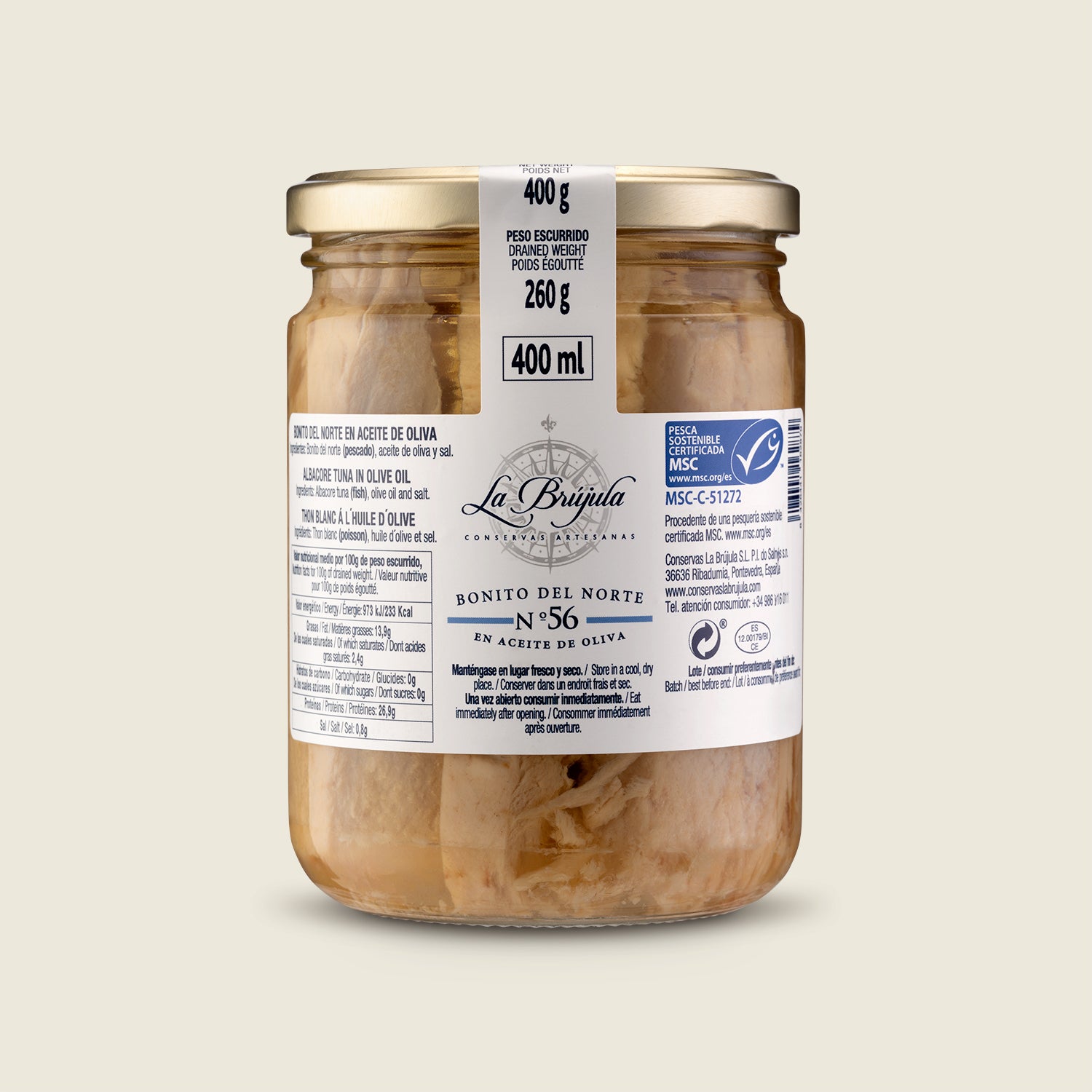 La Brújula N56 Tuňák bílý v olivovém oleji, 400g
