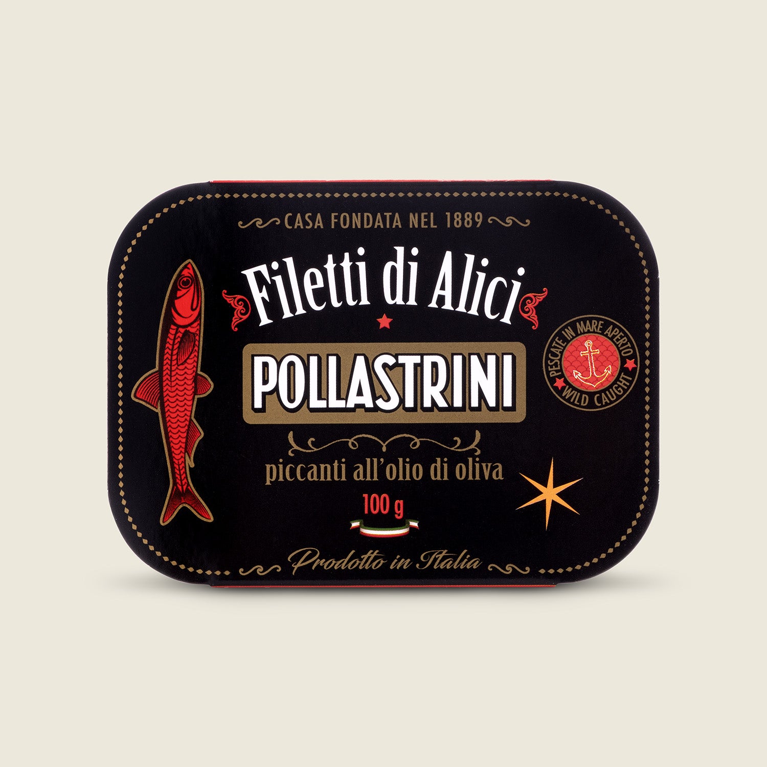 Pollastrini Pikantní ančovičky v olivovém oleji, 100g