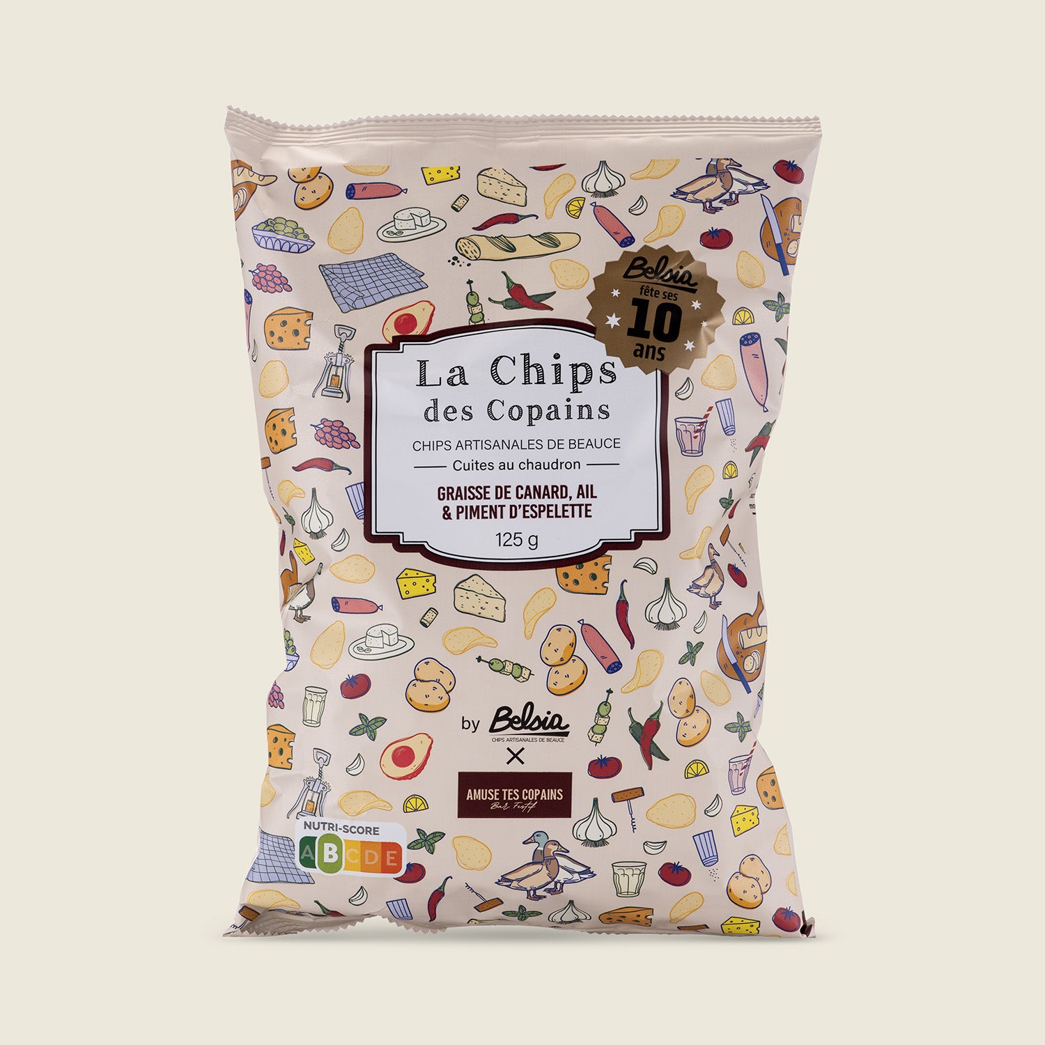 Belsia Bramborové lupínky Copains s kachním sádlem, česnekem a chilli papričkami Espelette, 125 g
