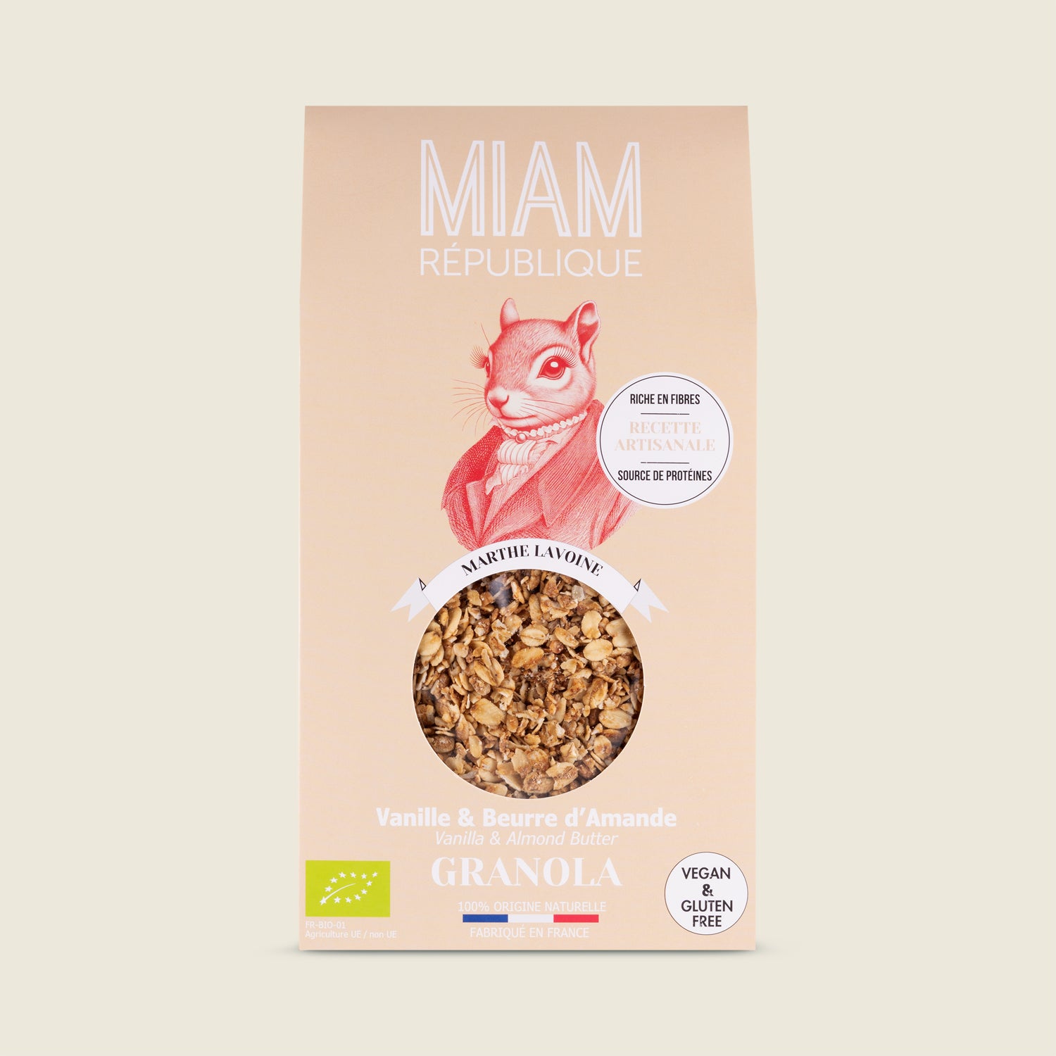 Miam République Granola s vanilkou a mandlovým máslem, BIO, 350g