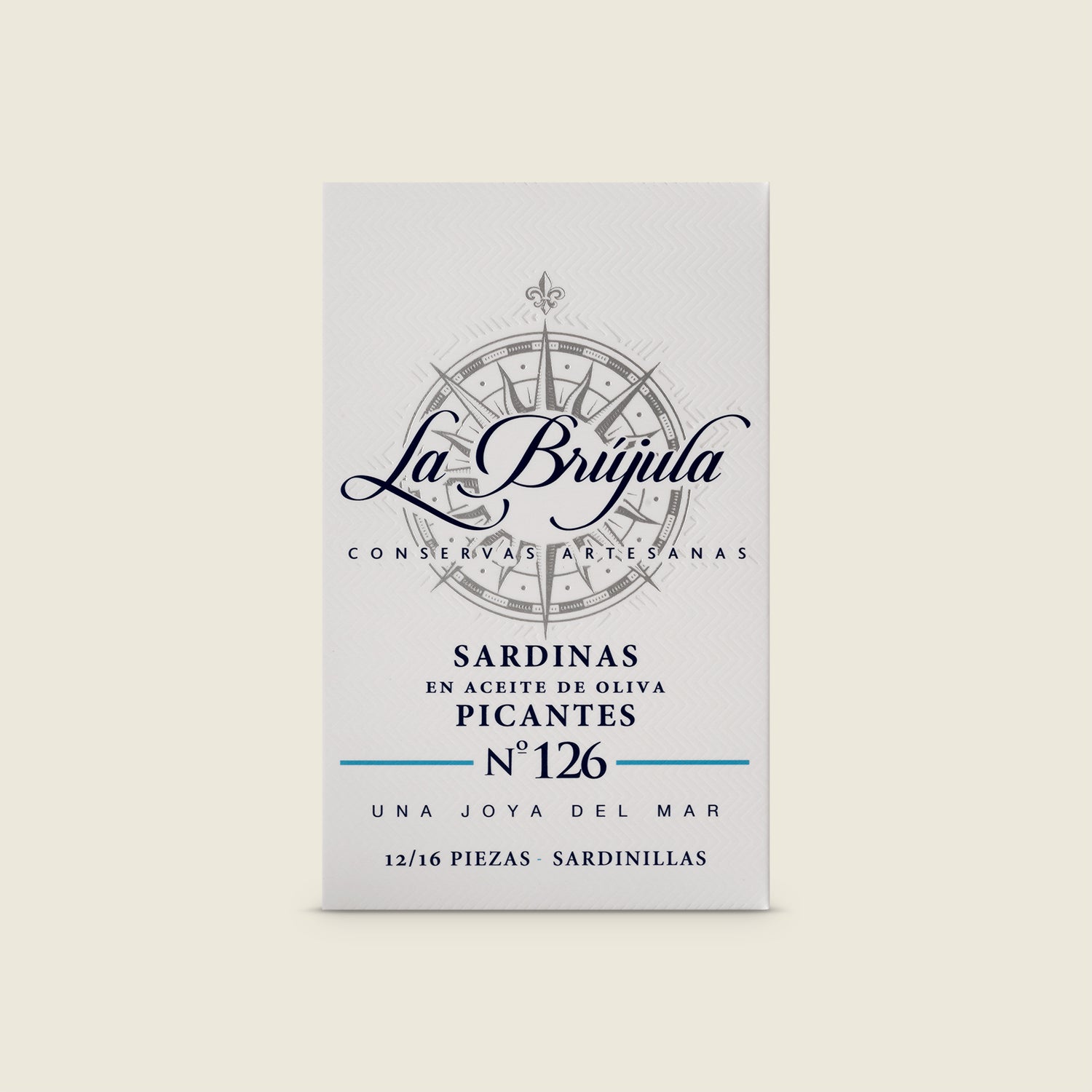 La Brújula N126 sardinky v pikantním olivovém oleji, 12/16ks, 115 g