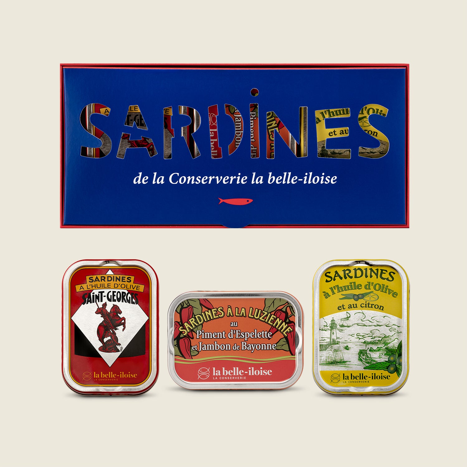 La Belle Illoise Dárkové balení sardinek (Saint Georges, Á la Luzienne, Olivový olej+citron), 3x115g