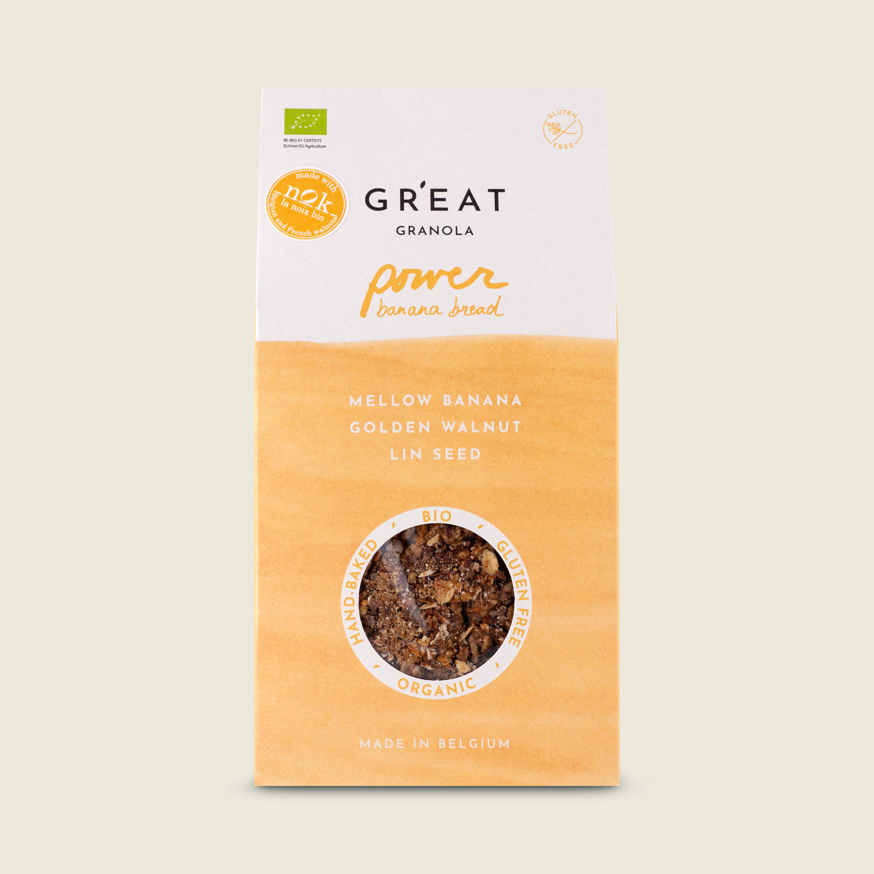 GR’EAT Granola Power banánem, ořechy a lněným semínkem, BIO, 300g